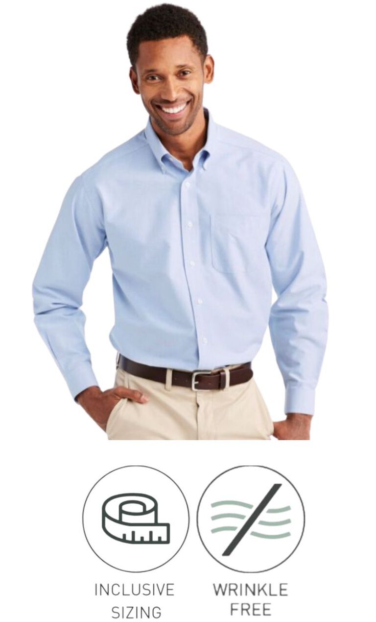 Man wearing Pinpoint Oxford Shirt with Dress Shirt Icons