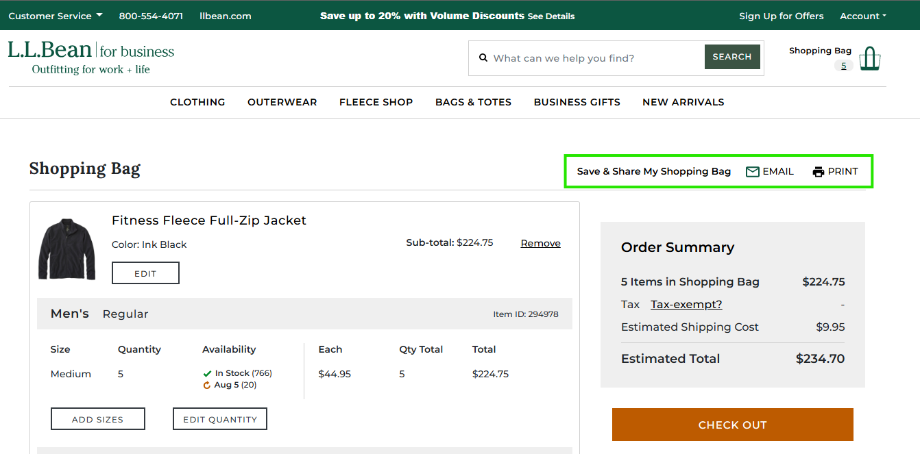 share shopping bag screenshot